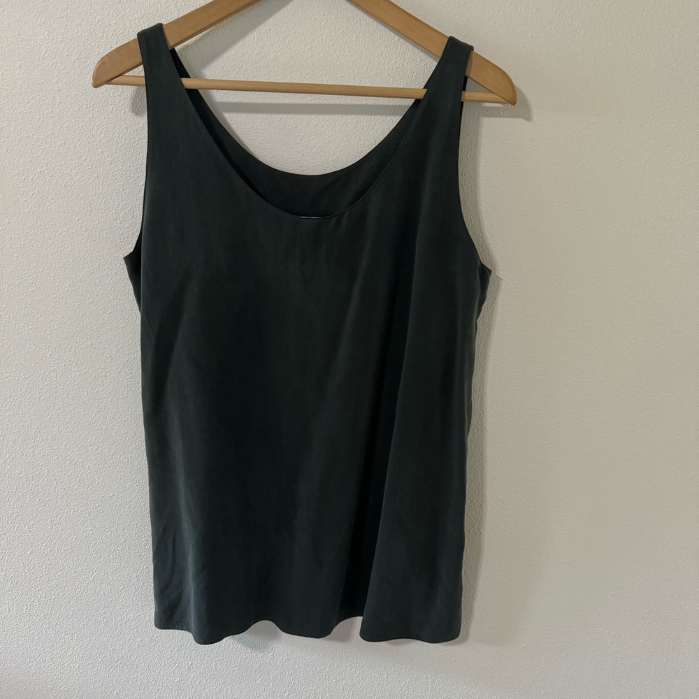 Vintage Ballinger Gold 100% Silk Scoop Neck Sleeveless Tank Gray Career-Large